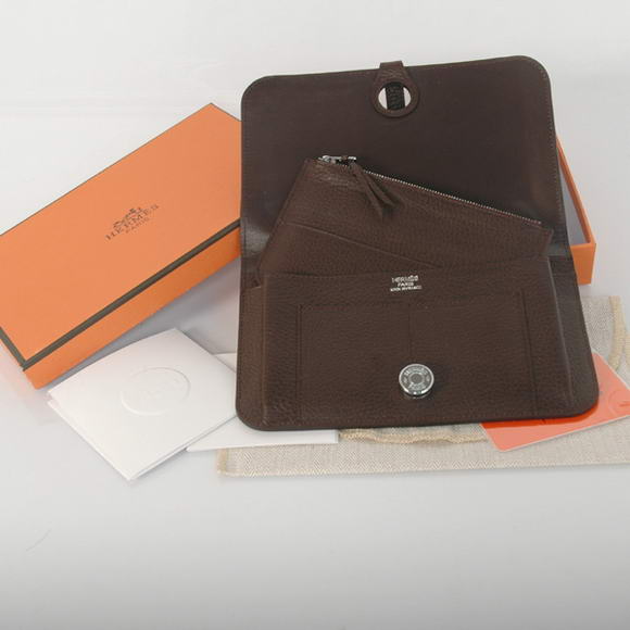 High Quality Hermes Compact Passport Holder Smooth Leather Wallet Brown Fake - Click Image to Close